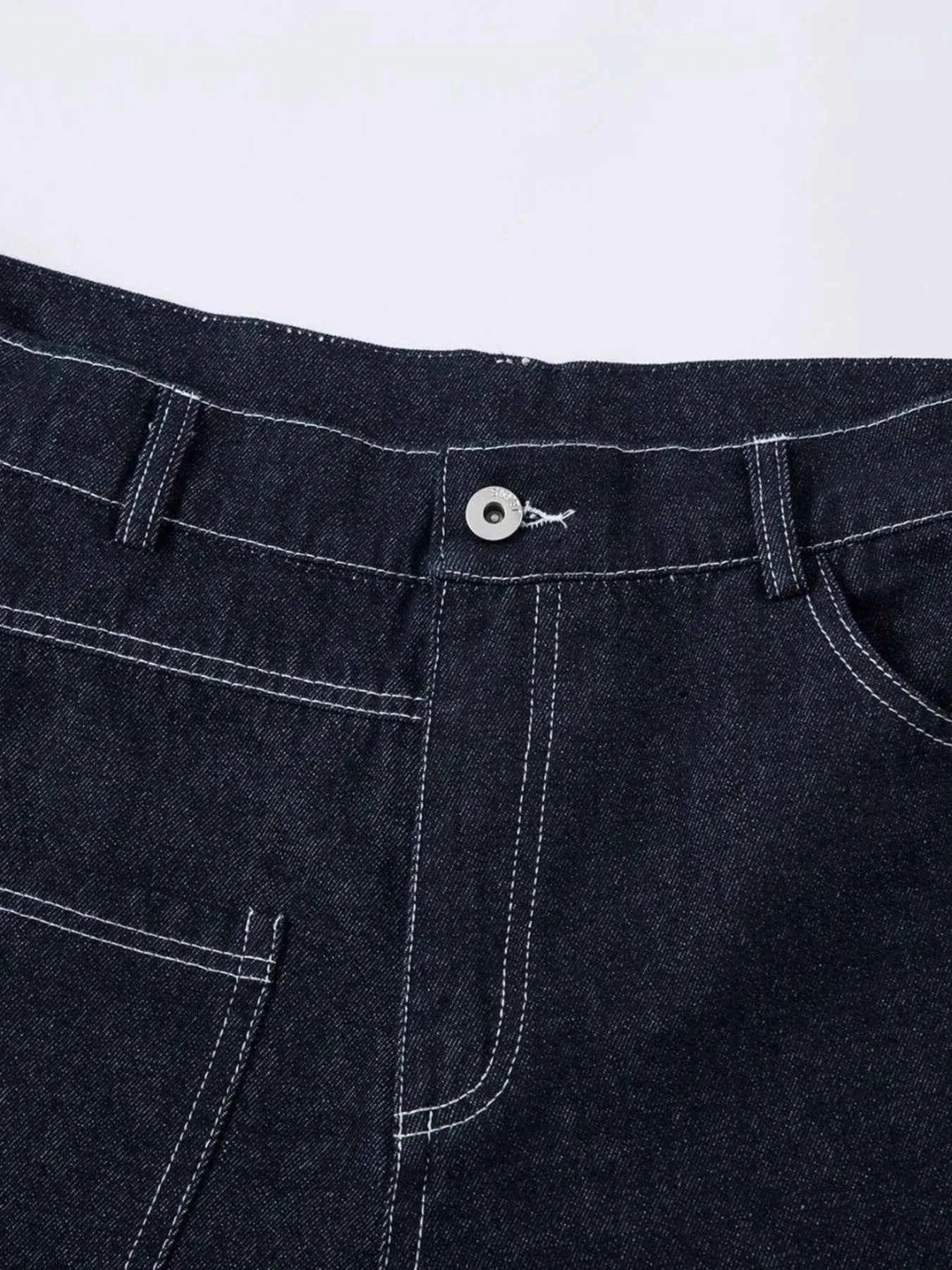 Men's High Waist Contrast Stitching Curved Jeans